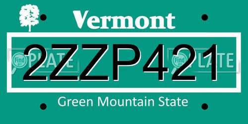 2ZZP421 Vermont License Plate
