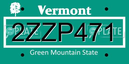 2ZZP471 Vermont License Plate