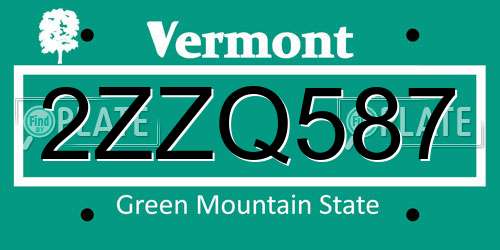 2ZZQ587 Vermont License Plate