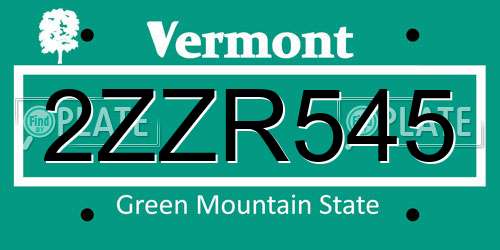 2ZZR545 Vermont License Plate
