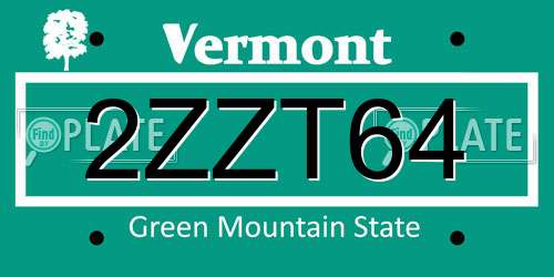 2ZZT64 Vermont License Plate