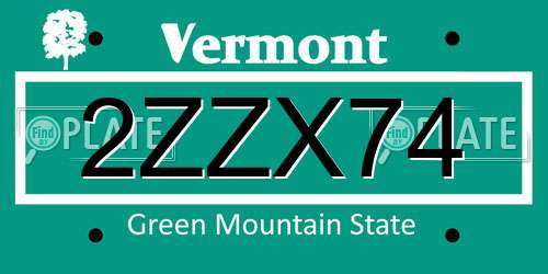 2ZZX74 Vermont License Plate