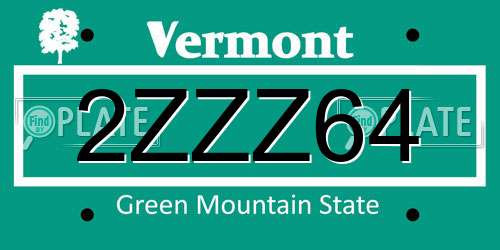 2ZZZ64 Vermont License Plate