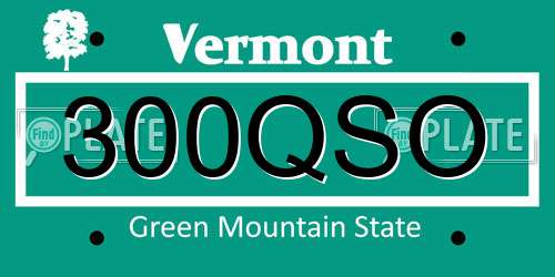 300QSO Vermont License Plate