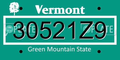 30521Z9 Vermont License Plate