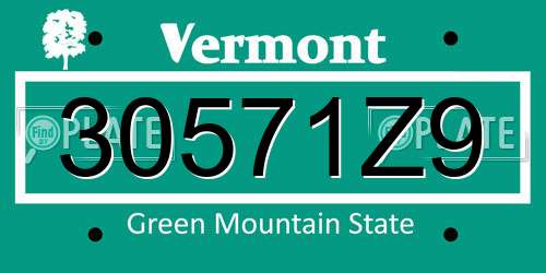 30571Z9 Vermont License Plate