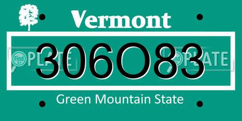 306O83 Vermont License Plate