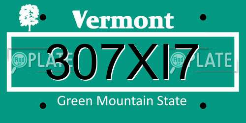 307XI7 Vermont License Plate