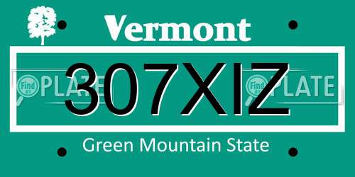 307XIZ Vermont License Plate