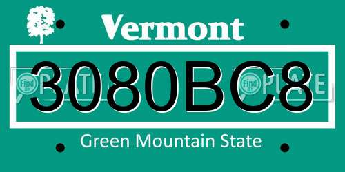 3080BC8 Vermont License Plate