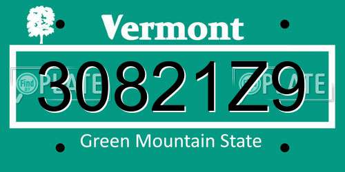 30821Z9 Vermont License Plate
