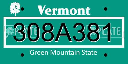 308A381 Vermont License Plate