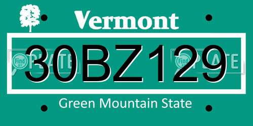 30BZ129 Vermont License Plate