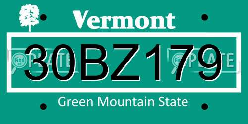 30BZ179 Vermont License Plate