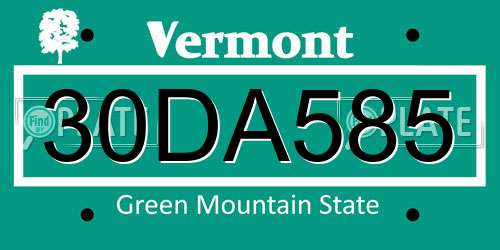 30DA585 Vermont License Plate