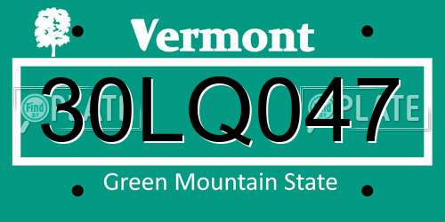30LQ047 Vermont License Plate