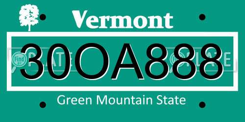30OA888 Vermont License Plate