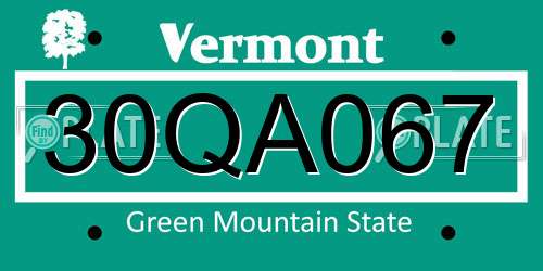 30QA067 Vermont License Plate