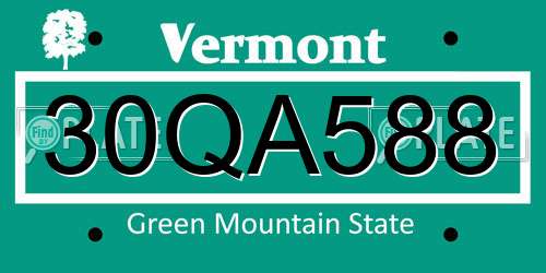30QA588 Vermont License Plate