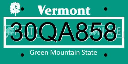 30QA858 Vermont License Plate