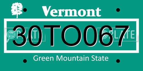 30TO067 Vermont License Plate