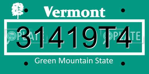 31419T4 Vermont License Plate