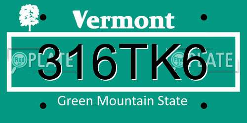 316TK6 Vermont License Plate