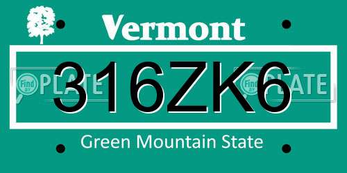 316ZK6 Vermont License Plate