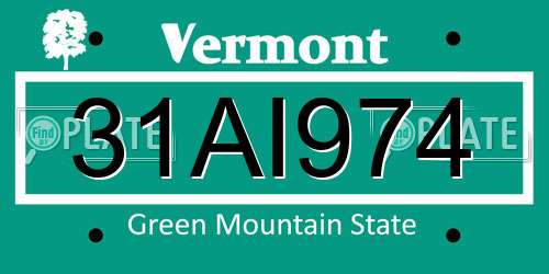 31AI974 Vermont License Plate