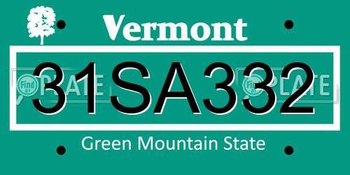 31SA332 Vermont License Plate