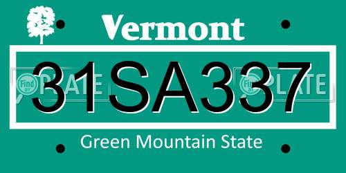 31SA337 Vermont License Plate