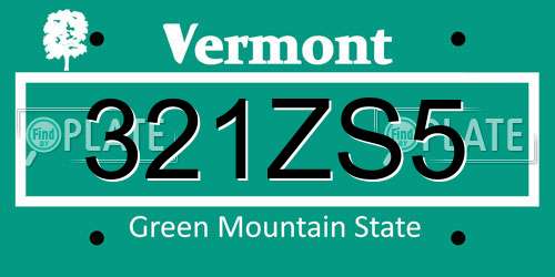 321ZS5 Vermont License Plate