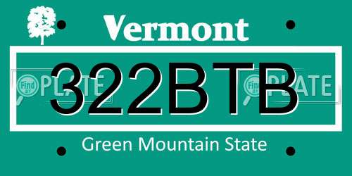 322BTB Vermont License Plate