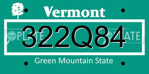 322Q84 Vermont License Plate