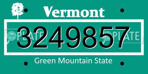 3249857 Vermont License Plate