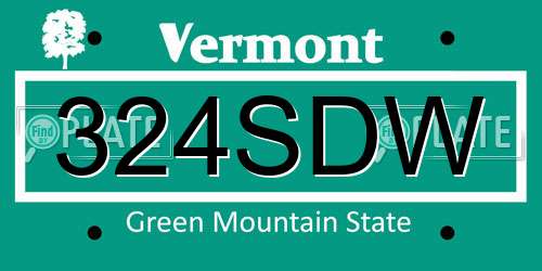 324SDW Vermont License Plate