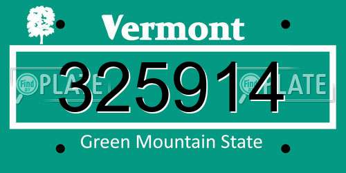 325914 Vermont License Plate