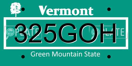 325GOH Vermont License Plate