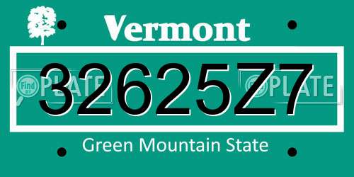 32625Z7 Vermont License Plate