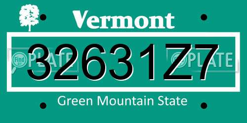 32631Z7 Vermont License Plate