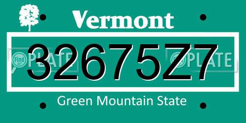32675Z7 Vermont License Plate