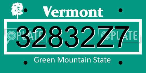 32832Z7 Vermont License Plate