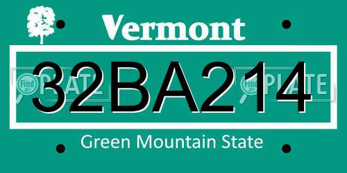 32BA214 Vermont License Plate