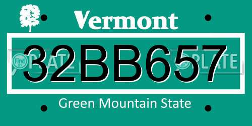 32BB657 Vermont License Plate