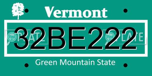 32BE222 Vermont License Plate