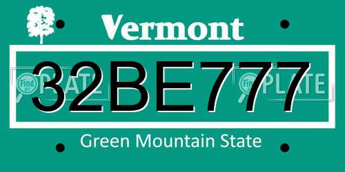 32BE777 Vermont License Plate
