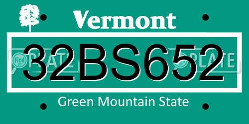 32BS652 Vermont License Plate