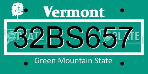32BS657 Vermont License Plate