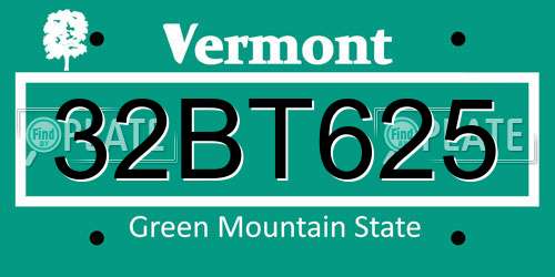 32BT625 Vermont License Plate