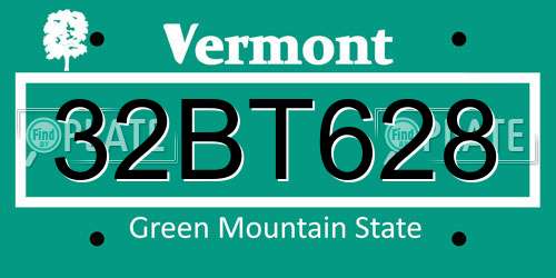 32BT628 Vermont License Plate